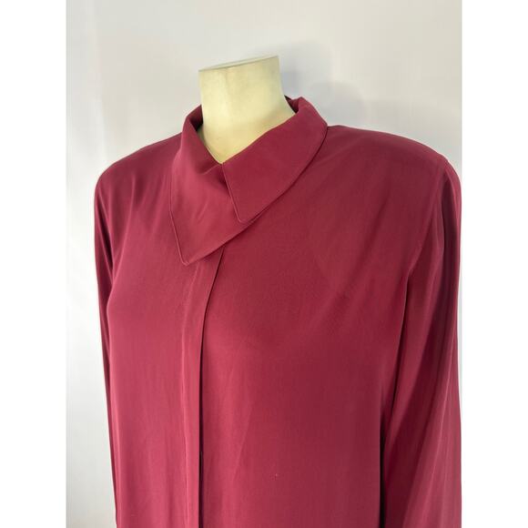 Vintage Y2K Mom blouse large wrap collar in burgundy by Jones New York size 14 - Picture 4 of 11